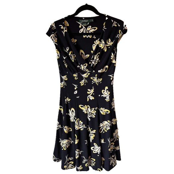 Ralph Lauren Dresses & Skirts - LAUREN RALPH LAUREN Dress Navy Blue Yellow Floral Fit Flare Womens Size 4P